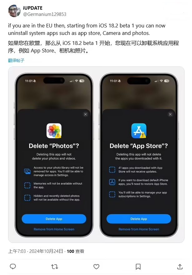 高平苹果手机维修分享iOS 18.2 支持删除 App Store 应用商店 