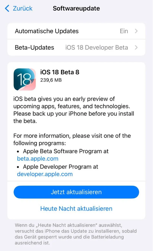 高平苹果手机维修分享苹果 iOS / iPadOS 18 开发者预览版 Beta 8 发布 